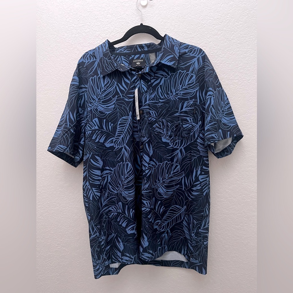 Dockers Blue Palm Leaf Button Down Shirt NWT XL Mens Beach Resortwear
